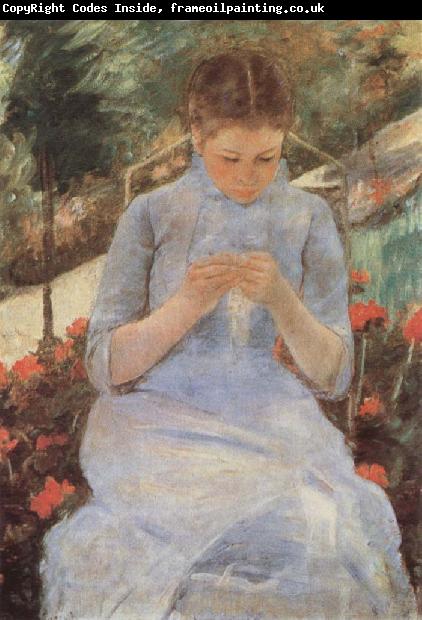 Mary Cassatt Young woman sewing in the Garden